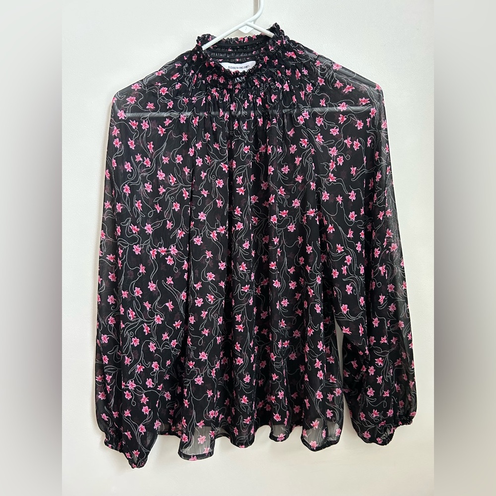 Sheer Black Pink Floral Flowy Blouse